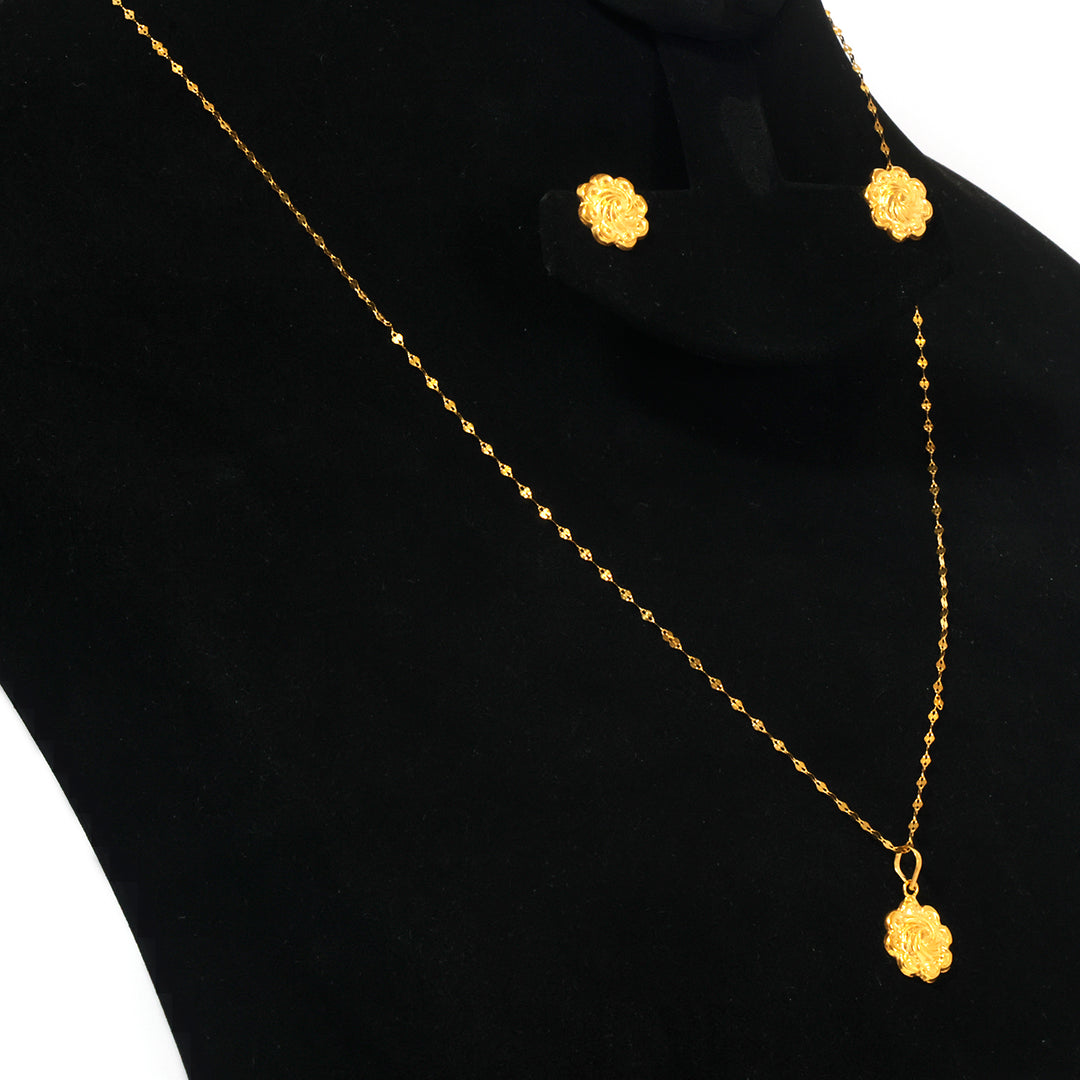18K Gold Rose Flower Necklace &amp; Earring Set