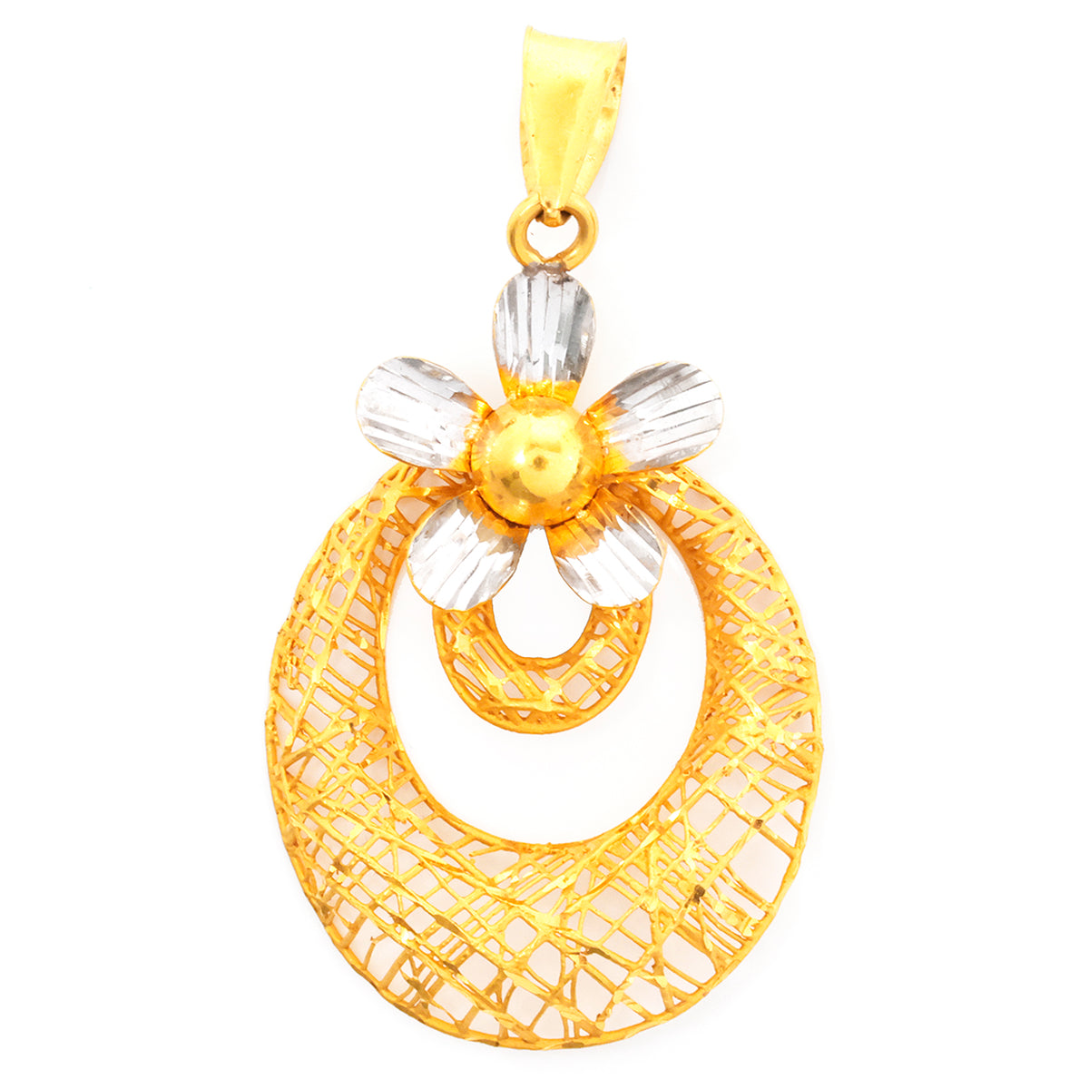 Gold and silver pendant on a white background