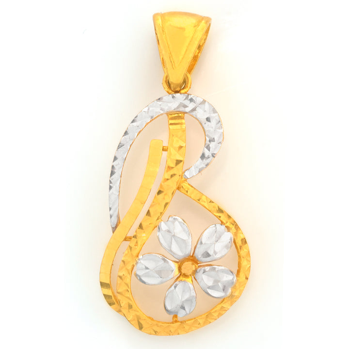 22K Gold Two-Tone Swirl Pendant with Flower Accent