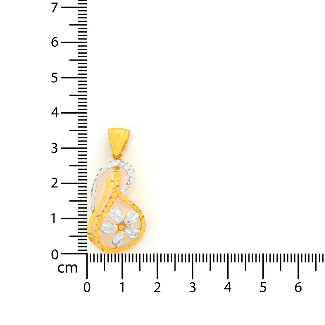 22K Gold Two-Tone Swirl Pendant with Flower Accent