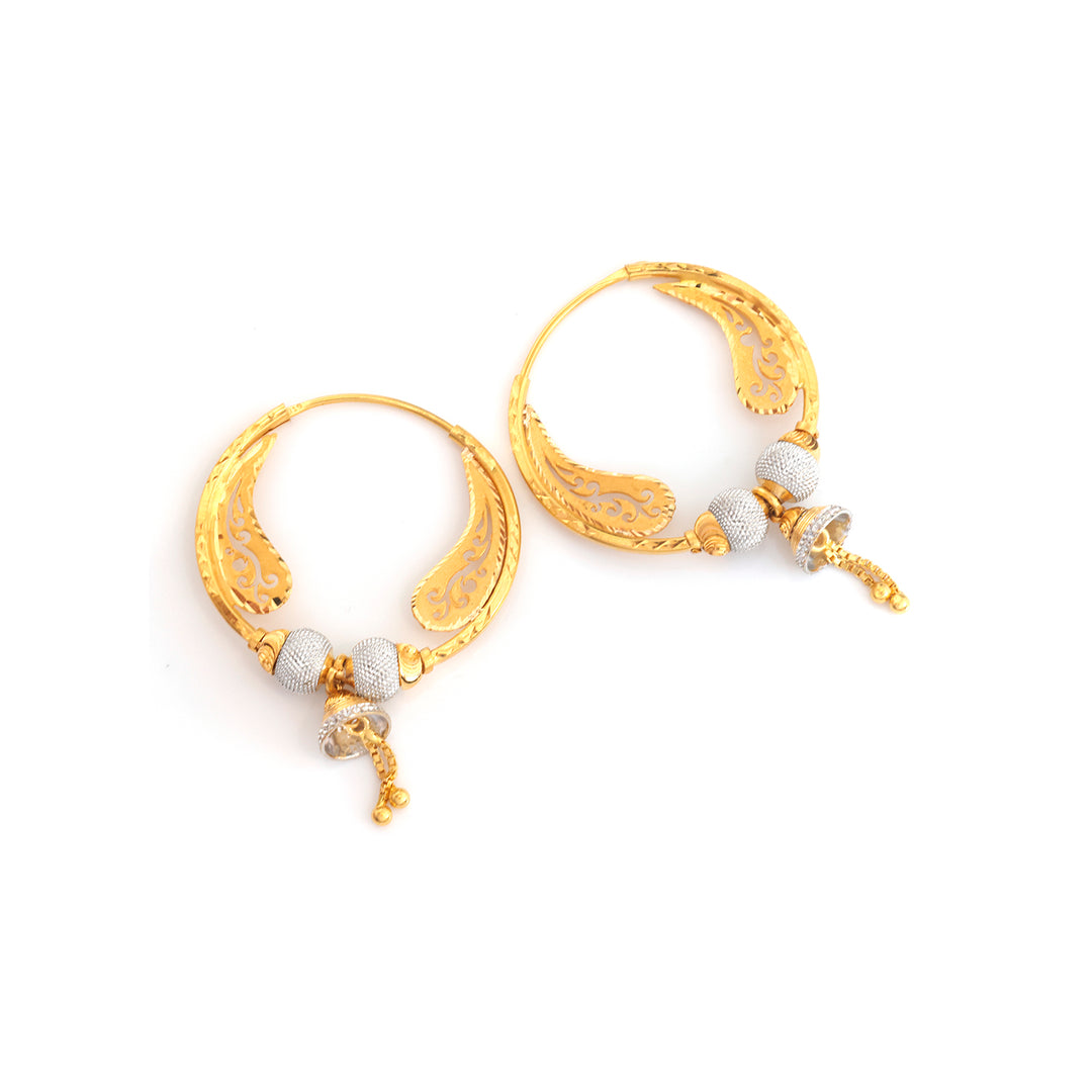 22K Gold Filigree Hoop Earrings with Bead Drop