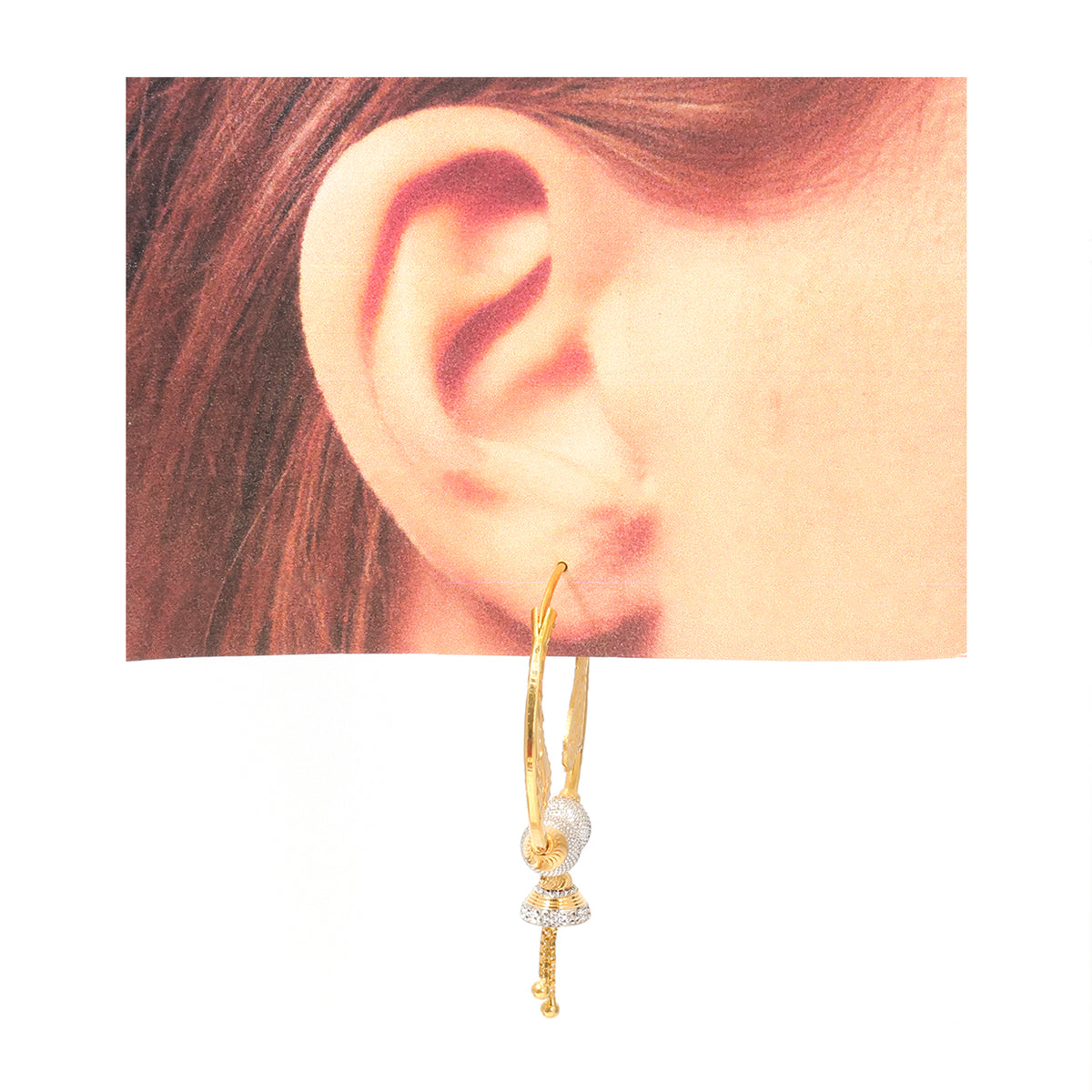 22K Gold Filigree Hoop Earrings with Bead Drop