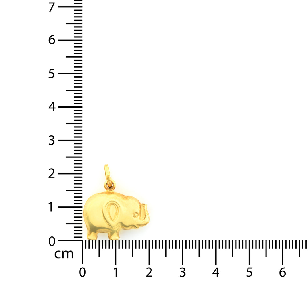 18K Gold Elephant Pendant – Rounded Engraved Silhouette