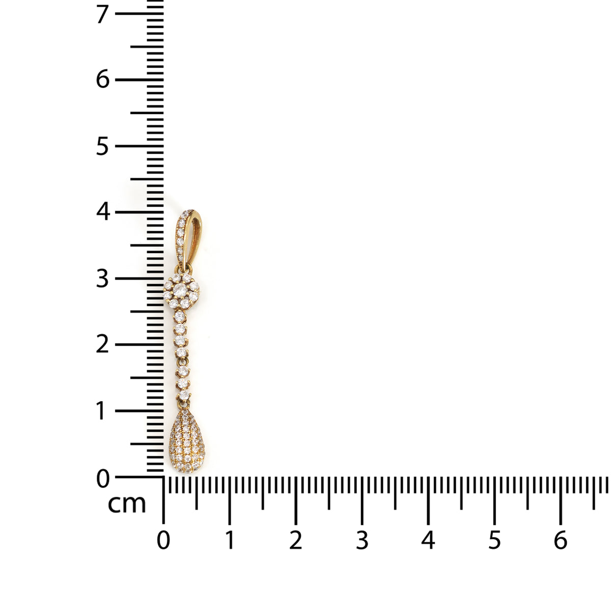 18k Gold CZ Pendant - Elegant Drop Design - Zero Making Charge - Size Reference