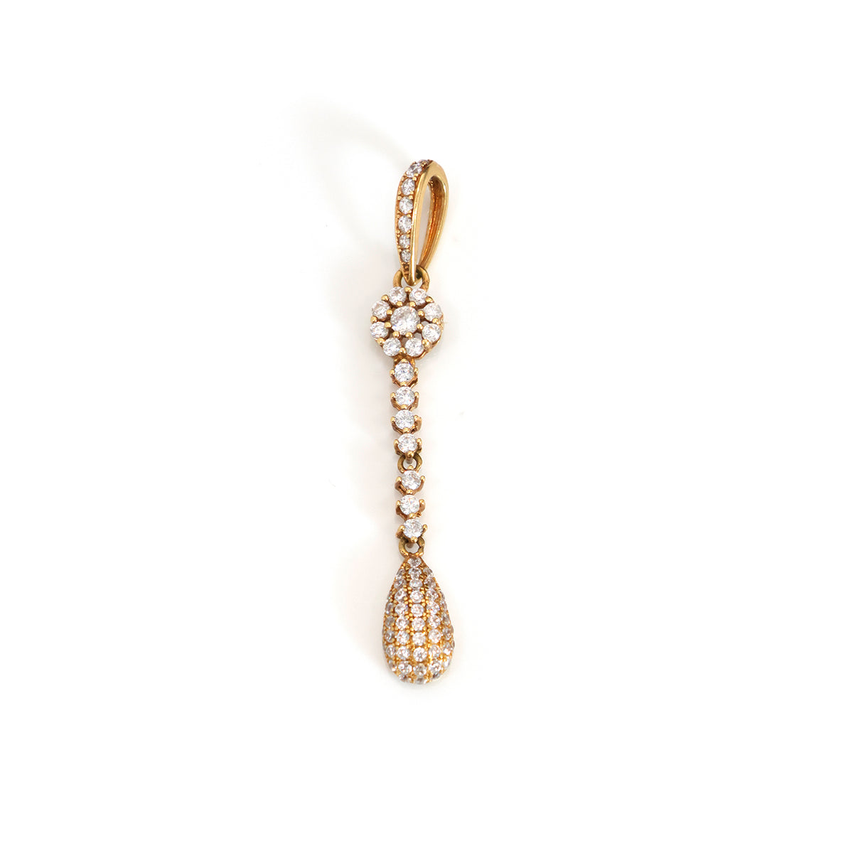18k Gold CZ Pendant - Elegant Drop Design - Zero Making Charge - Main View