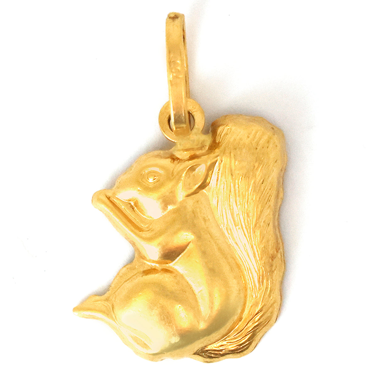 Gold squirrel pendant on a white background