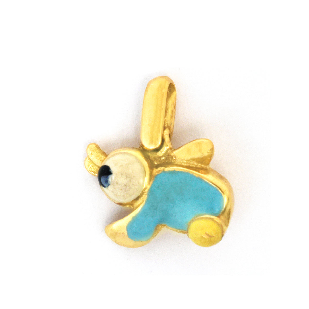 Gold and blue charm on a white background