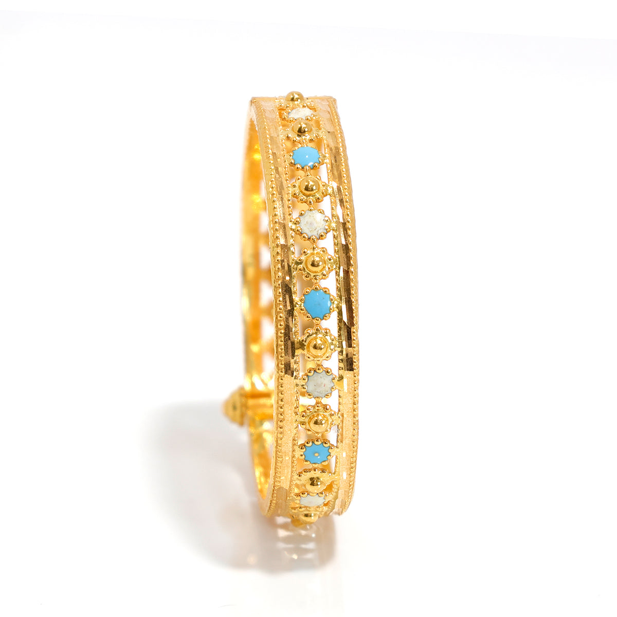 21K Gold Bangle – Balanced Subtle Pattern Round Profile – Main View