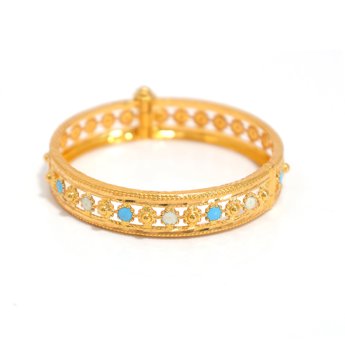 21K Gold Bangle – Balanced Subtle Pattern Round Profile – Close View