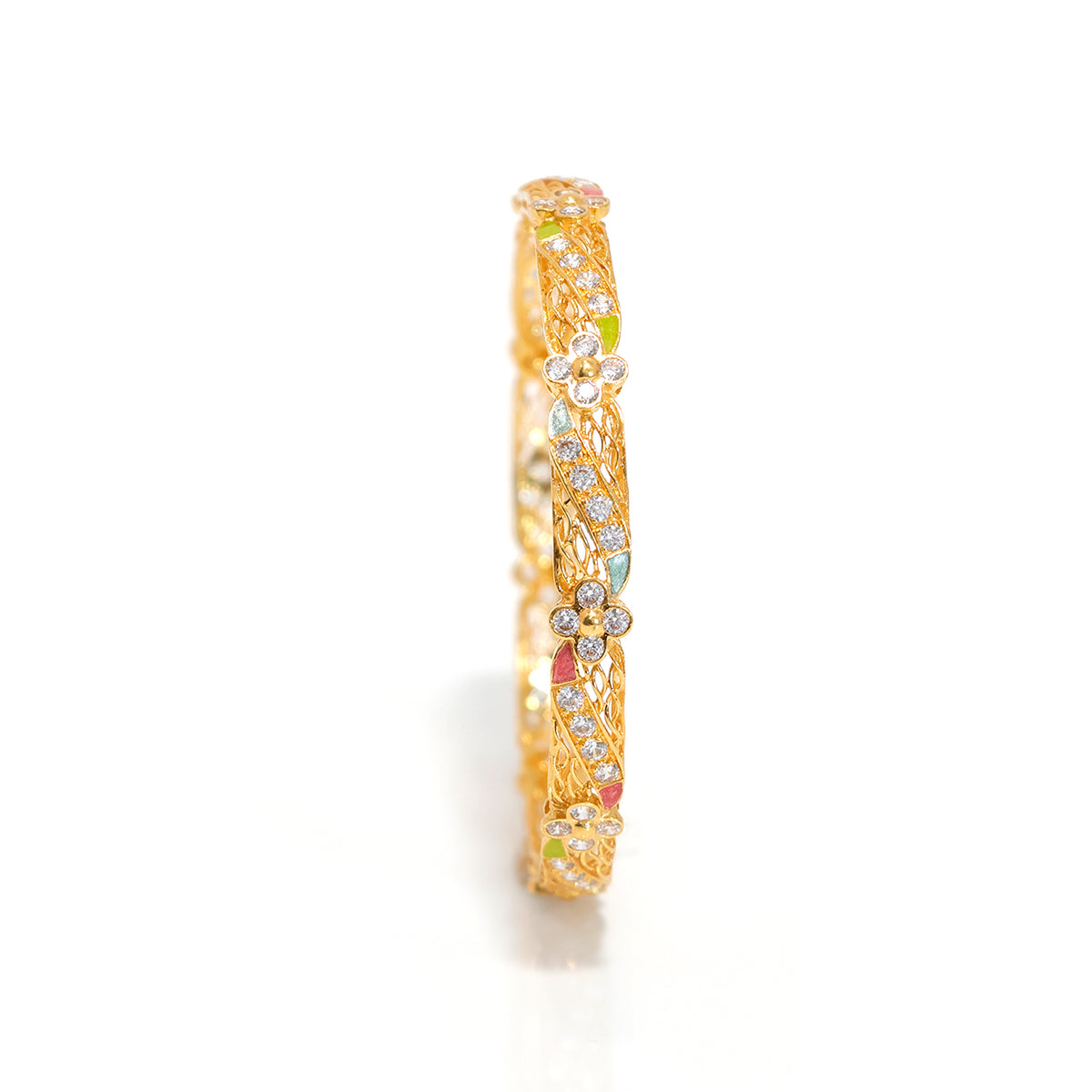 21K Gold Bangle – Floral filigree sparkle – Zero Making Charge - Main View