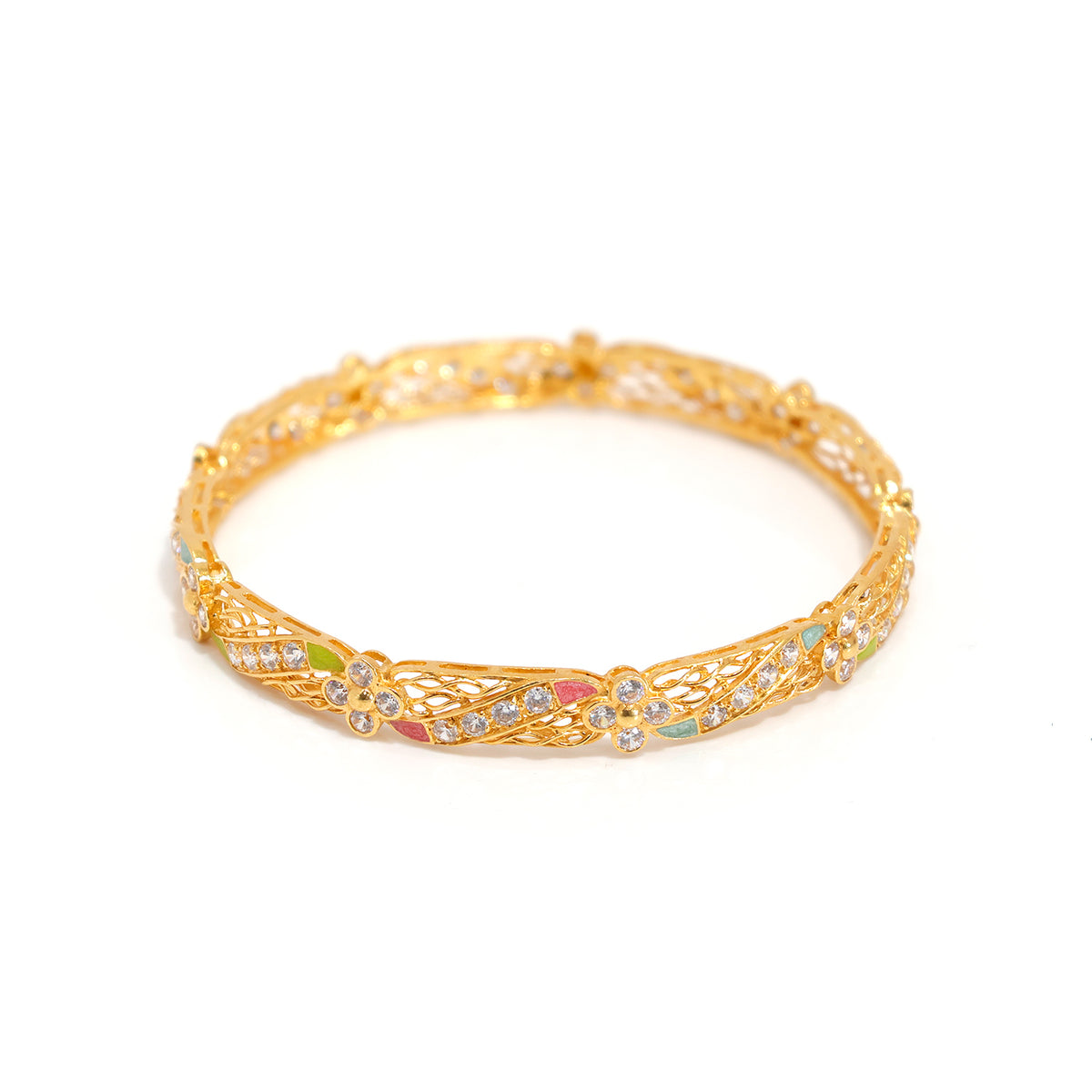 21K Gold Bangle – Floral filigree sparkle – Zero Making Charge - Close View