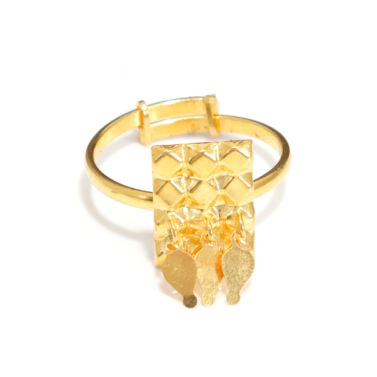 21K Gold Adjustable Ring with Dangling Charms – Main View