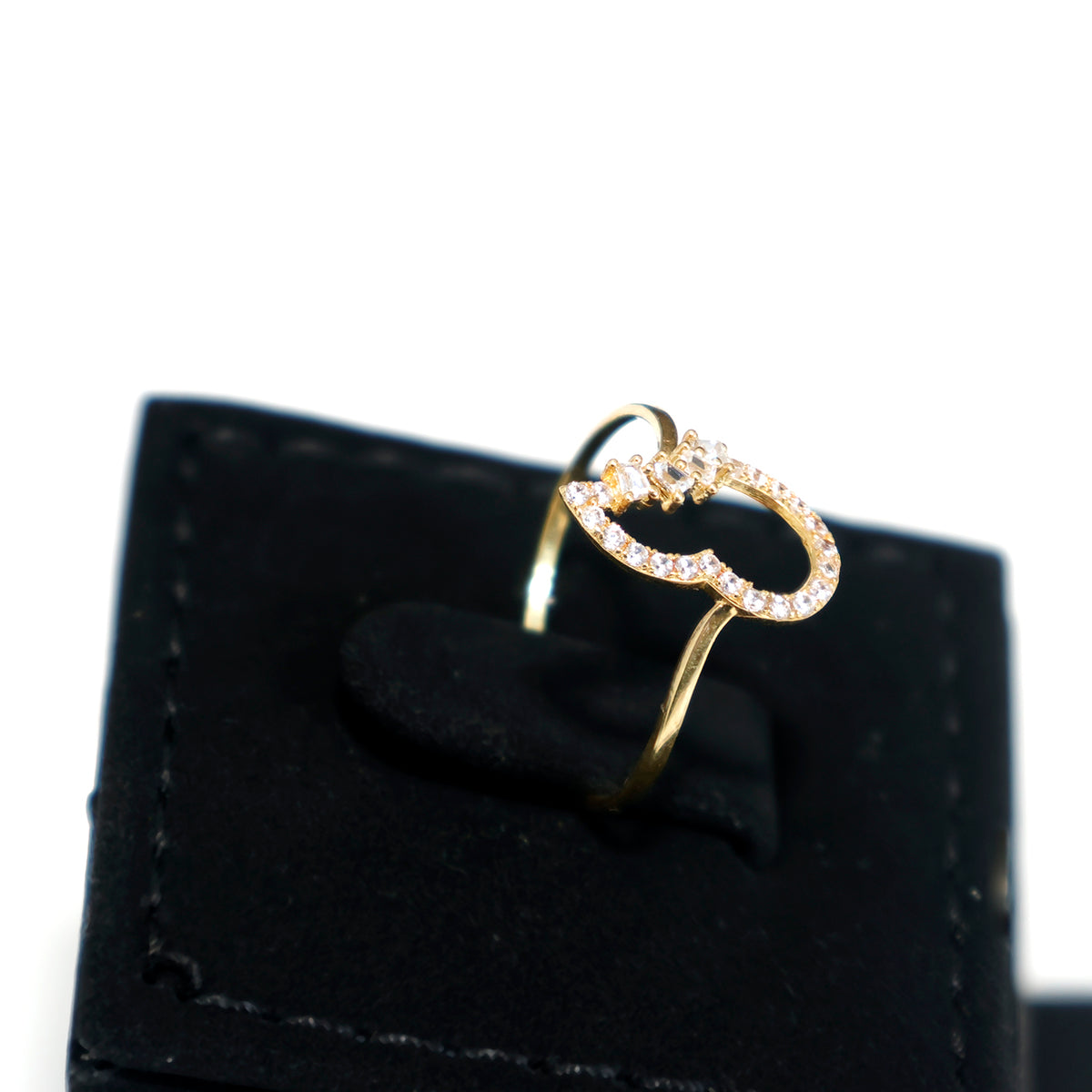 Modern 18K Gold Open Loop CZ Ring with Elegant Design - Side Angle