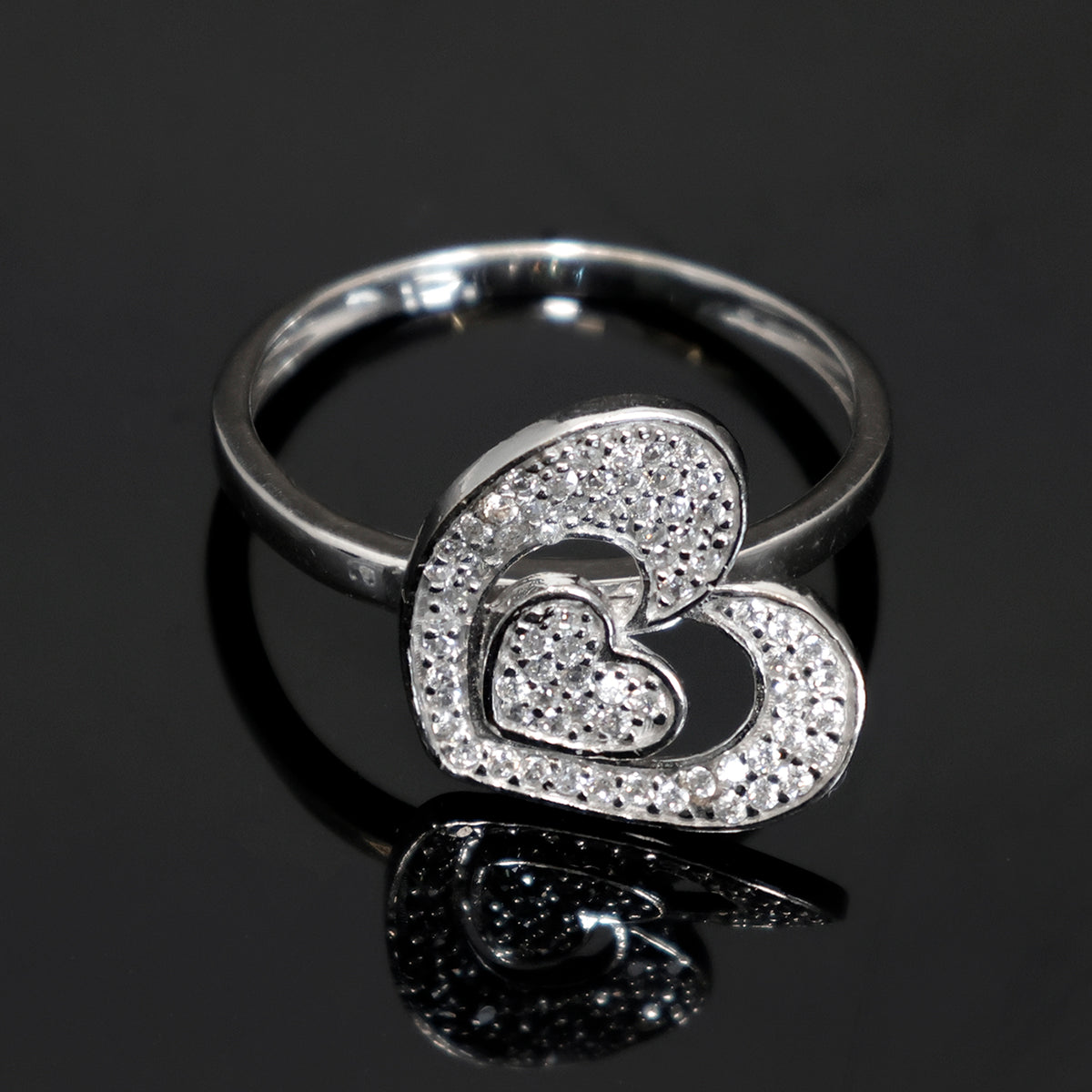 18K ذهب CZ Double قلب خاتم - أنيق Love Design - Main View