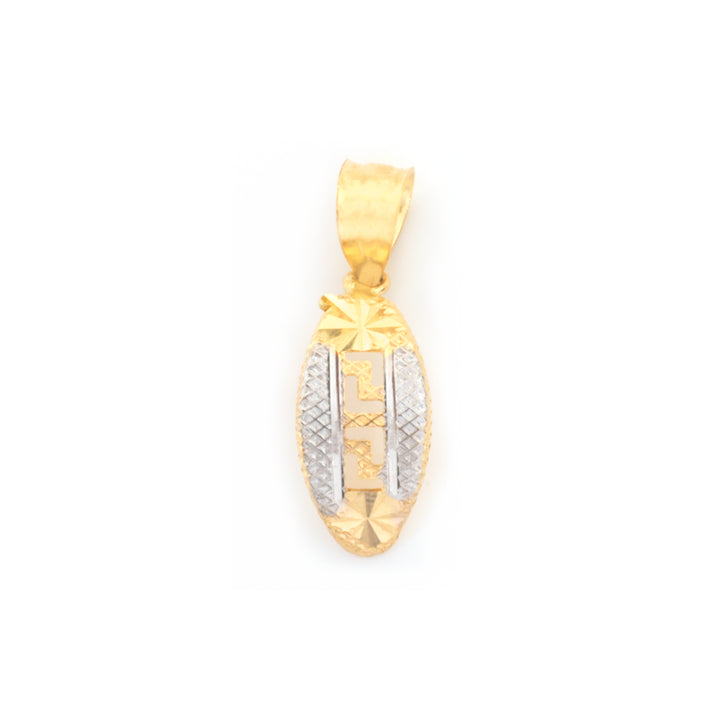 A gold and silver two-tone pendant featuring a stylized Hebrew letter &