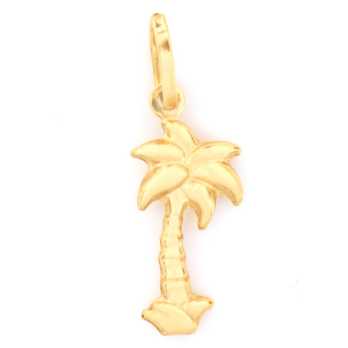 A small gold palm tree pendant charm with a polished finish, shown against a plain white background.