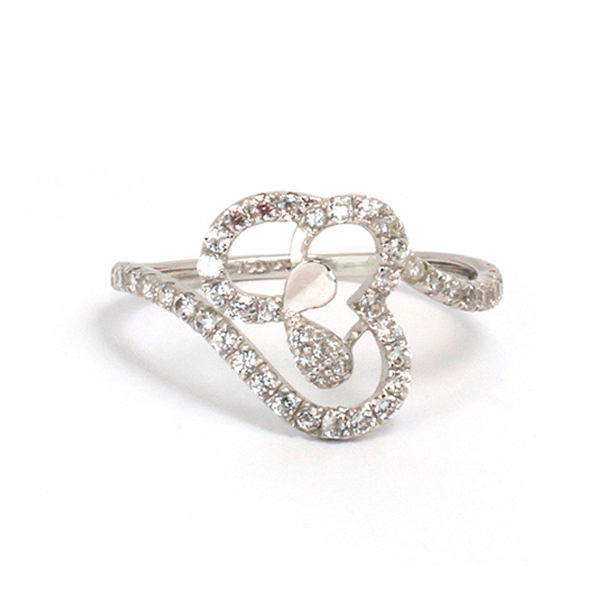 Silver ring with gemstones on a white background