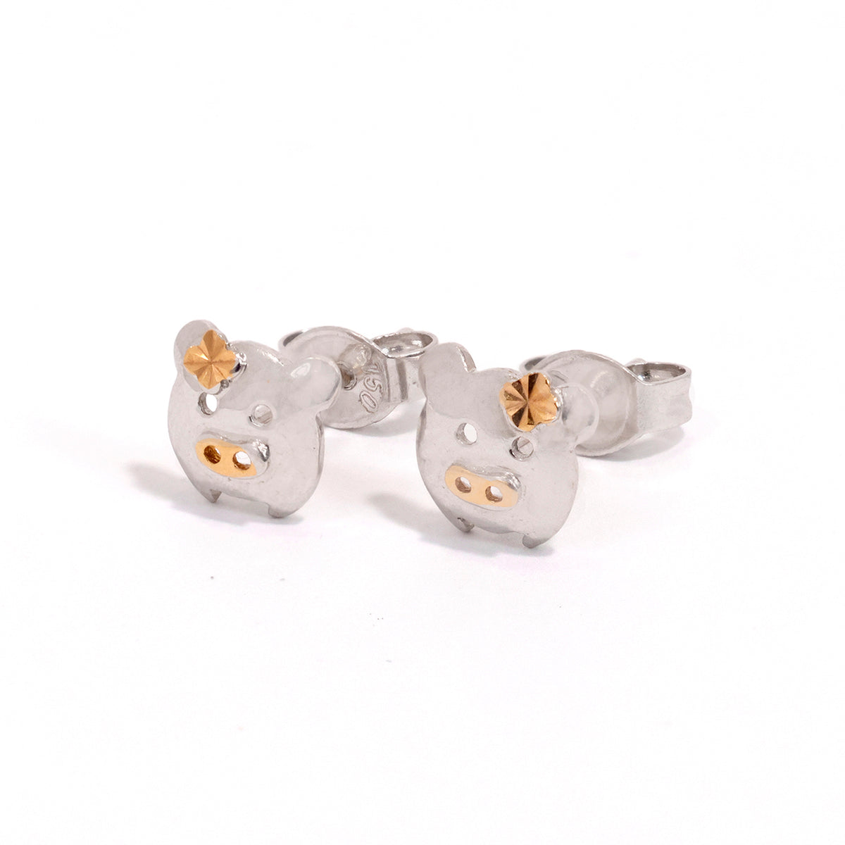 18K Gold Earrings with Cute Bear Stud Design - Zero Making Charge - Close View