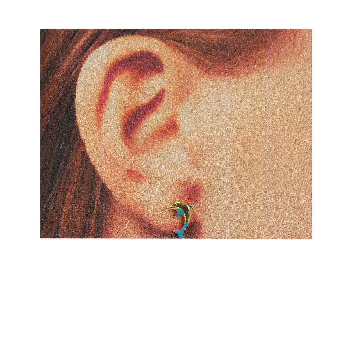 18K Gold Dolphin Stud Earrings with Blue Enamel – Zero Making Charge - Size Reference