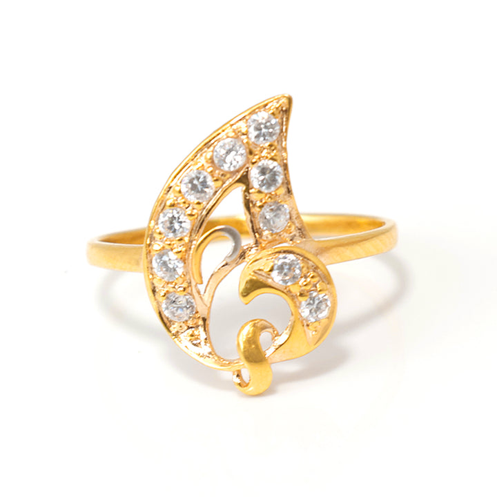 21K Gold Ring – Swirl leaf motif with clear stone sparkle – Zero Making Charge