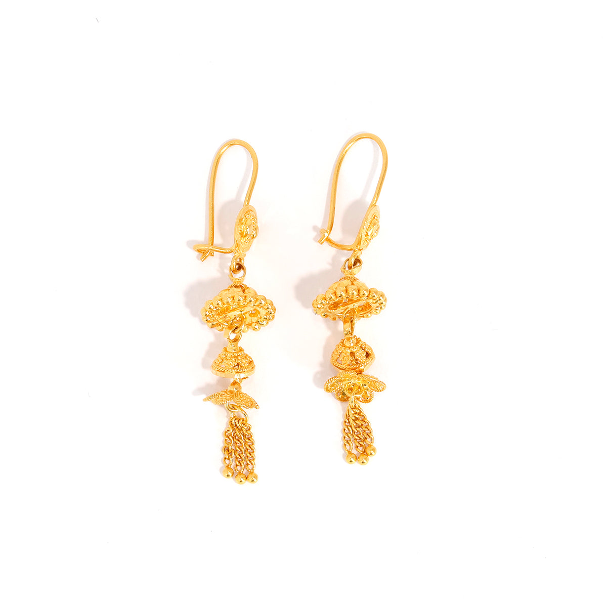 22K Gold Hook Earrings – Classic Plain Finish – Yellow - Main View