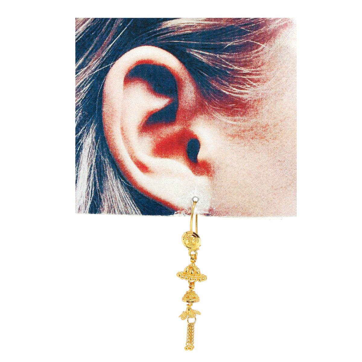22K Gold Hook Earrings – Classic Plain Finish – Yellow - Size Reference