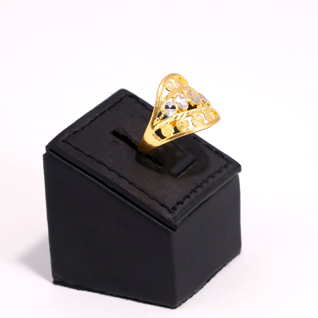 22K Gold Ring - Two-tone Beaded Design with Openwork - Side Angle