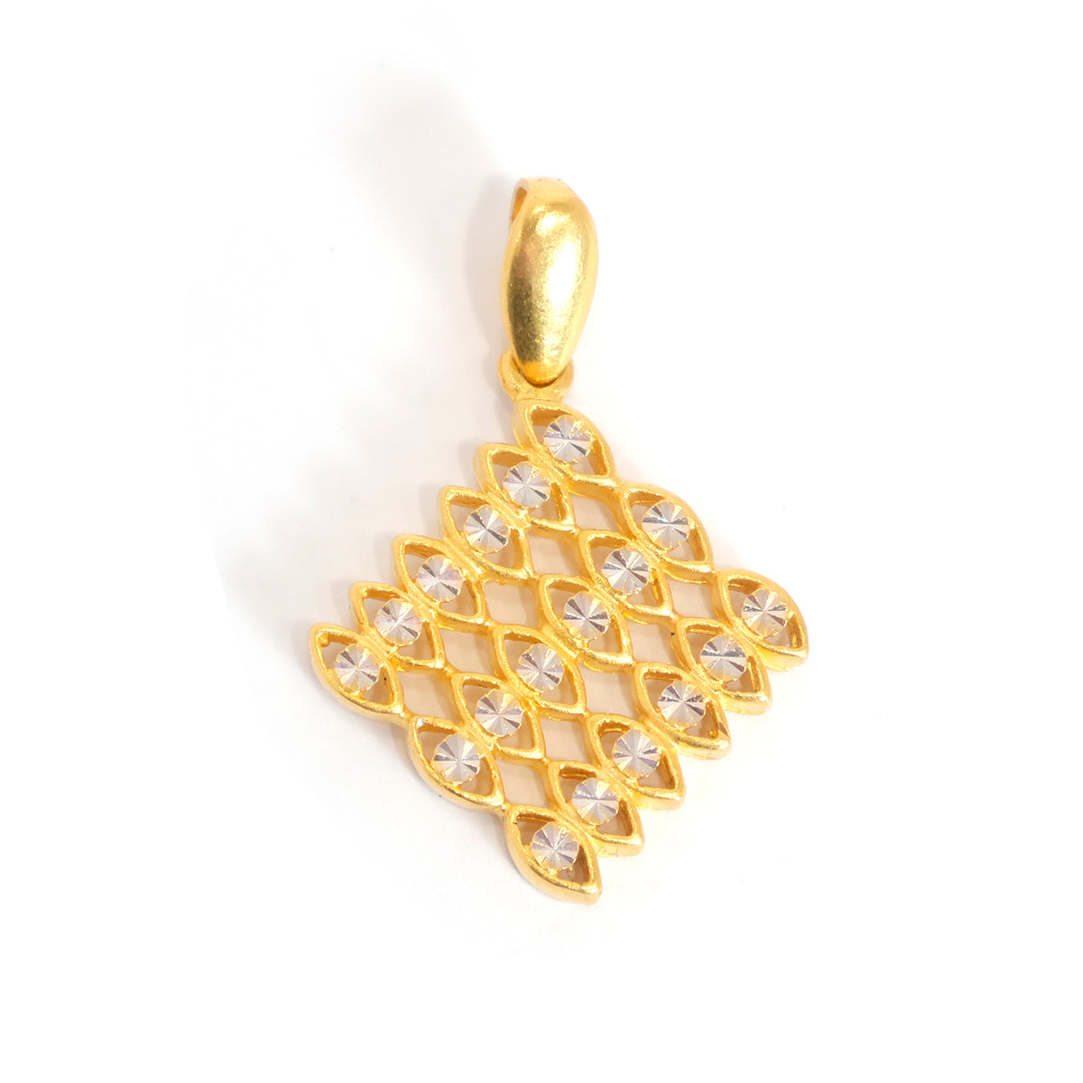 22K Gold Pendant – Geometric Diamond Lattice Polished Disc Details – Main View