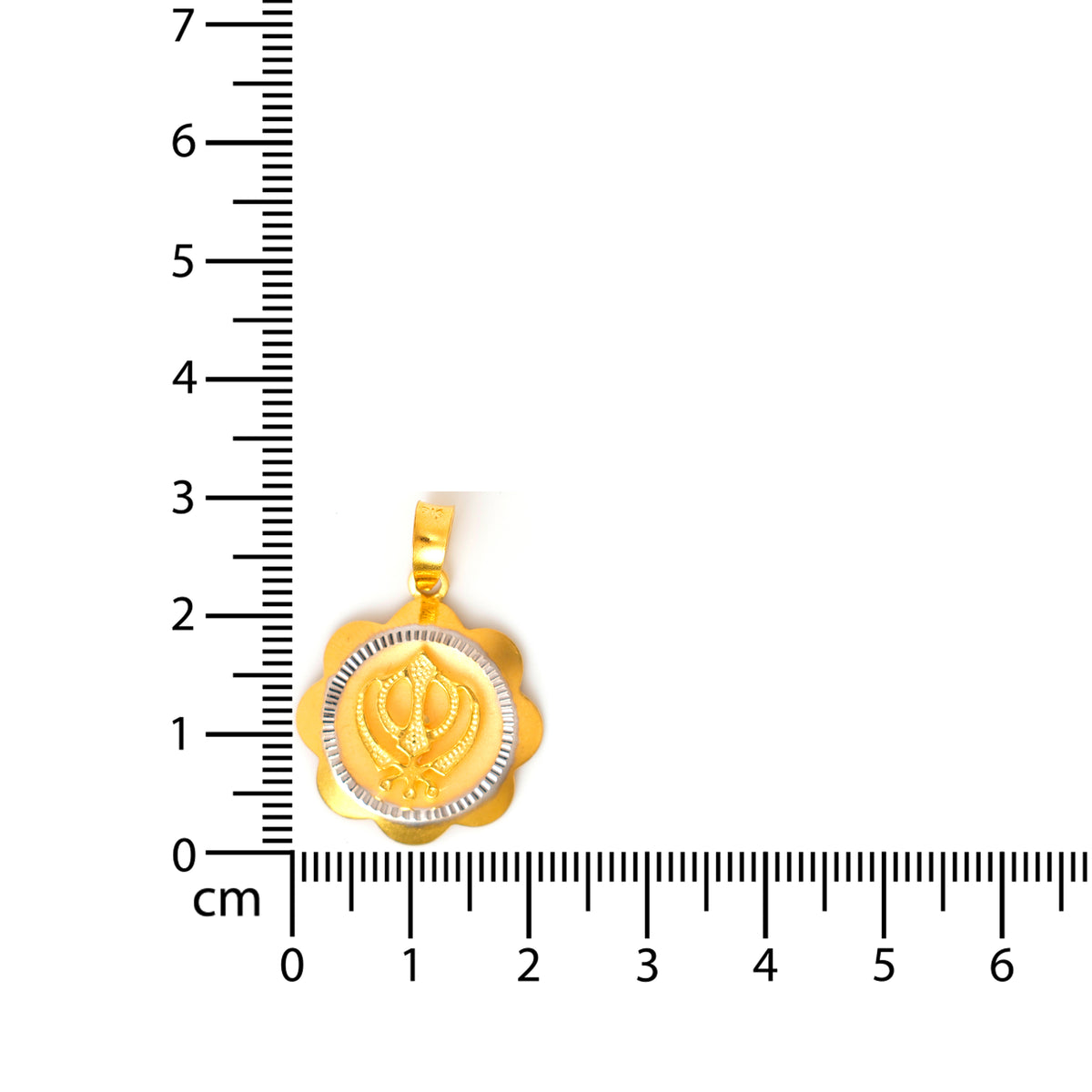 Gold pendant with a central symbol on a white background