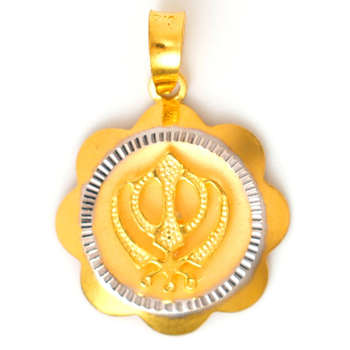 22K Gold Pendant – Khanda Two-Tone Scalloped Medallion – Zero Making Charge
