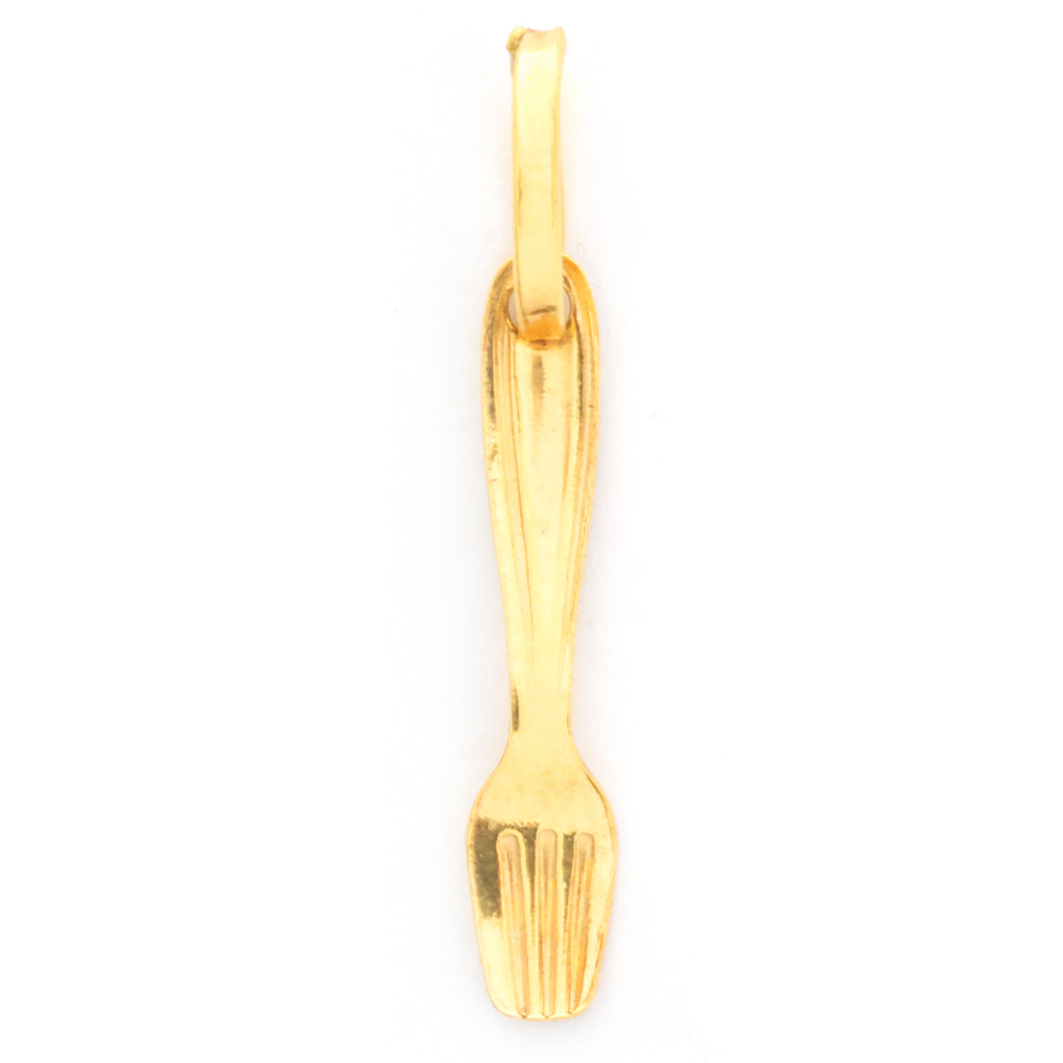 Gold fork-shaped pendant on a white background