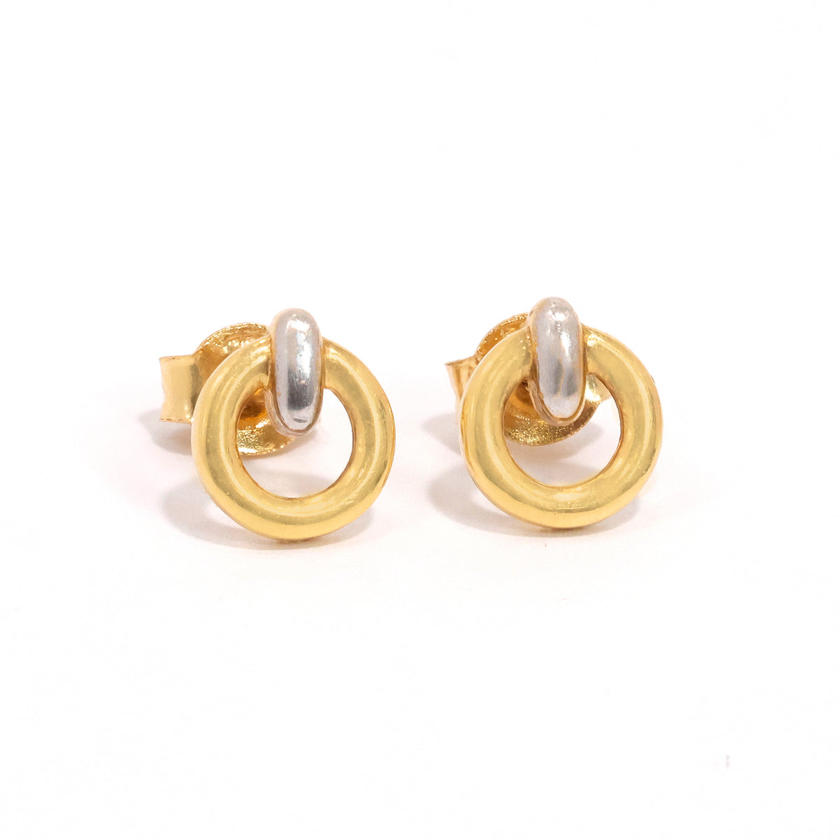 18K Gold Earrings - Circular Stud Design - Zero Making Charge - Close View