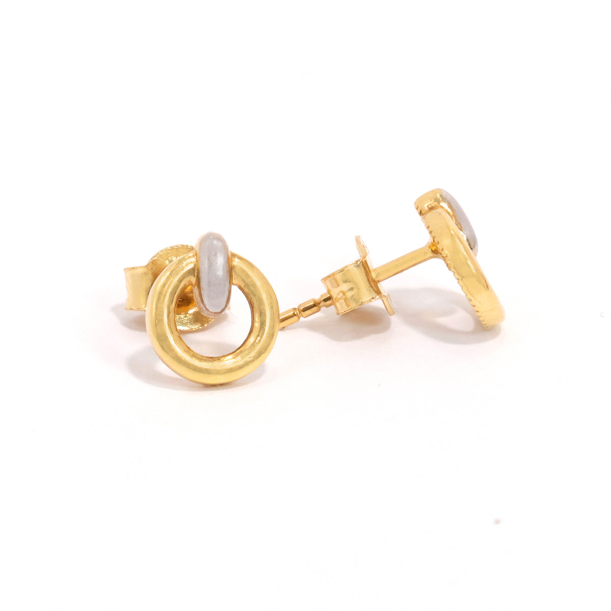 18K Gold Earrings with Circular Stud Design - Zero Making Charge - Main View