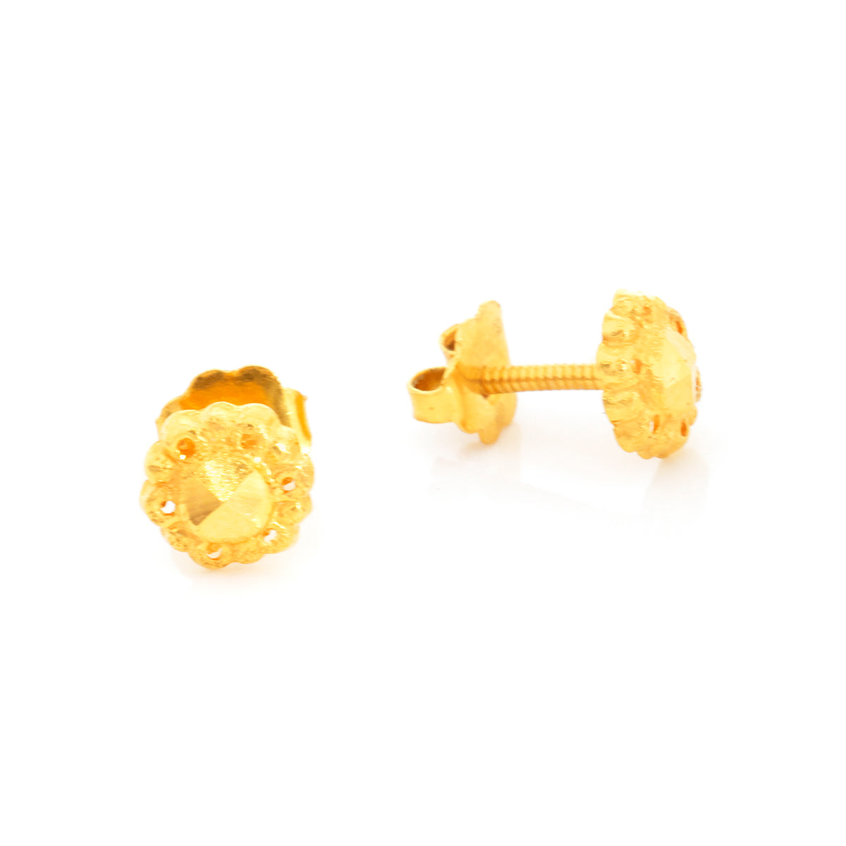 Pair of gold earrings on a white background
