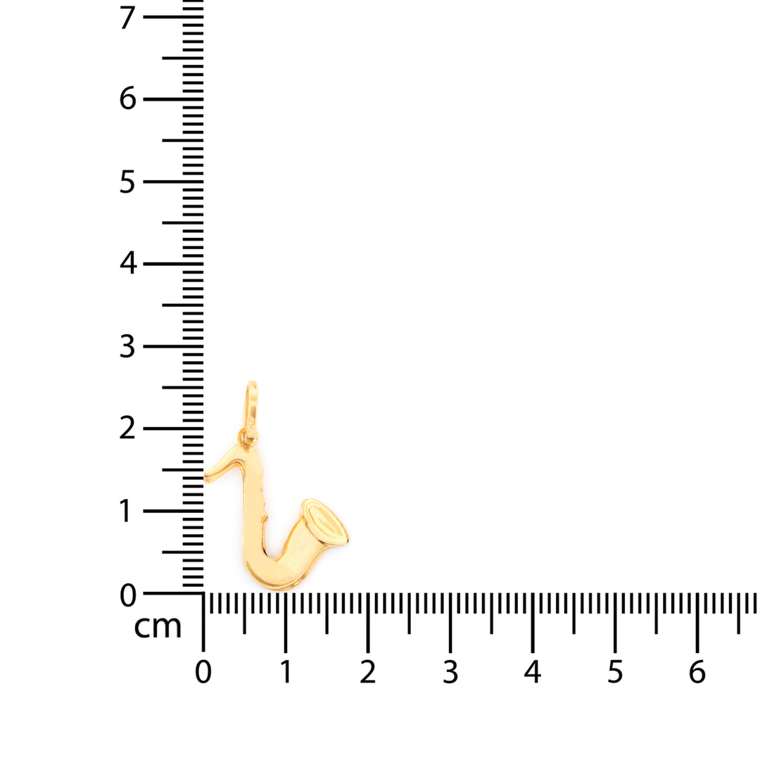 18K Gold Pendant – Sculpted Saxophone Motif