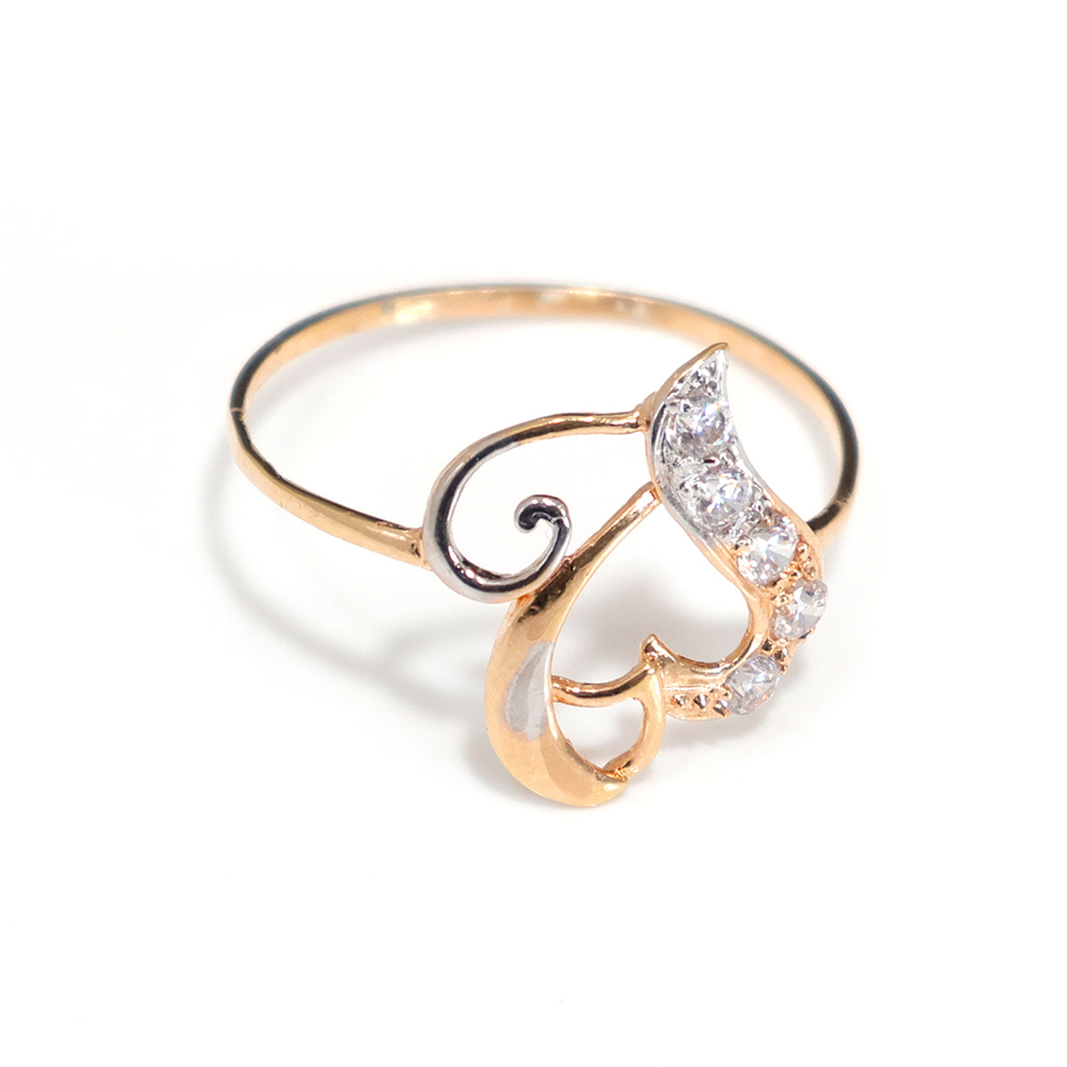 Romantic 18K Gold Heart Ring with CZ Stones – Zero Making Charge - Main View