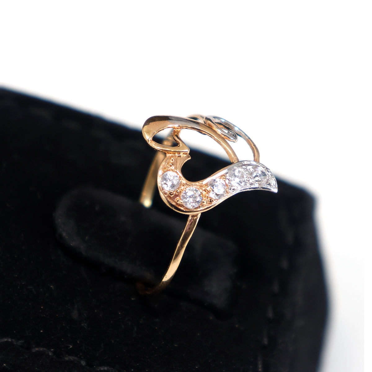 Romantic 18K Gold Heart Ring with CZ Stones – Zero Making Charge - Side Angle