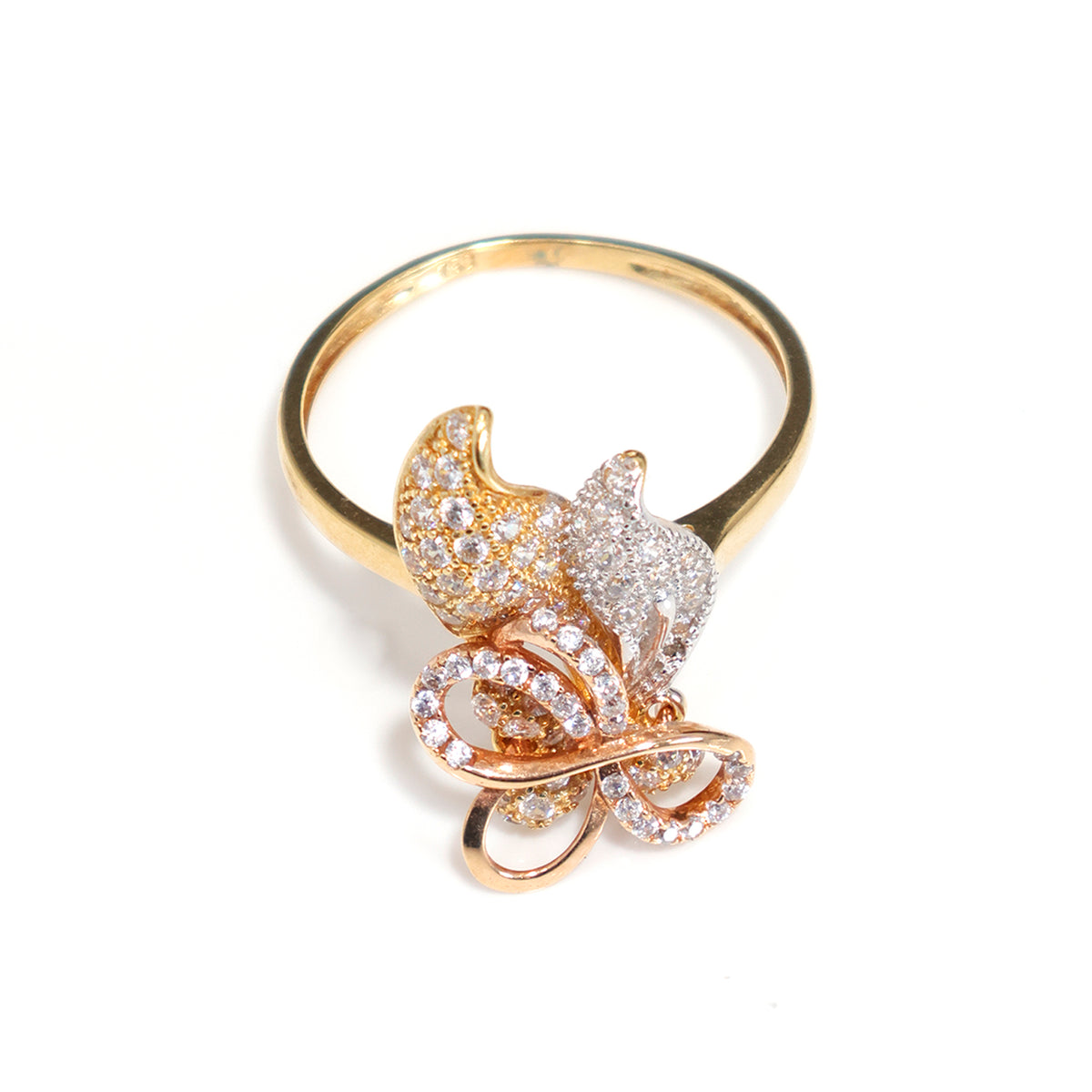 18K Gold Butterfly CZ Ring with Elegant Loop Design – Main View