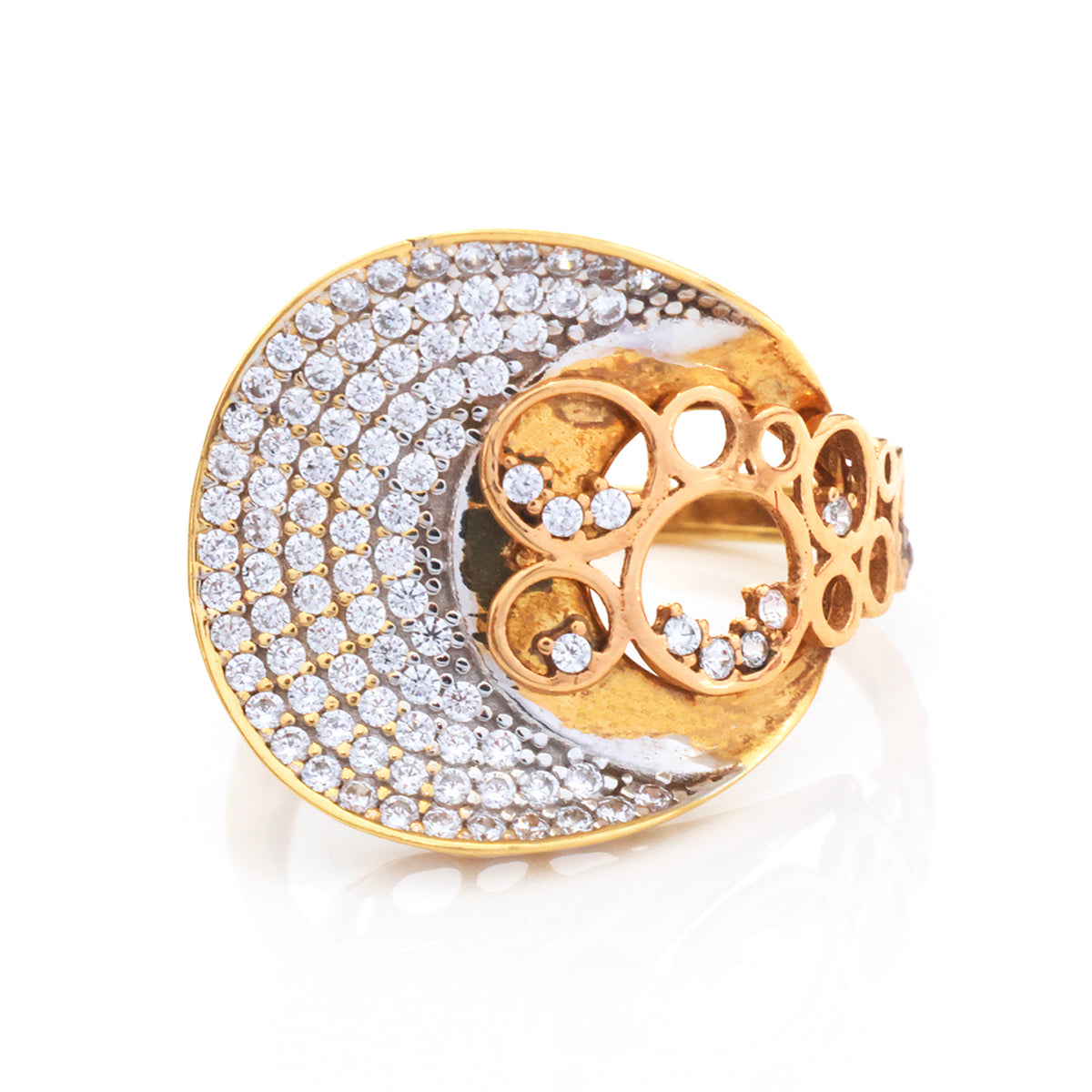 18K Gold Pave Halo Statement Ring