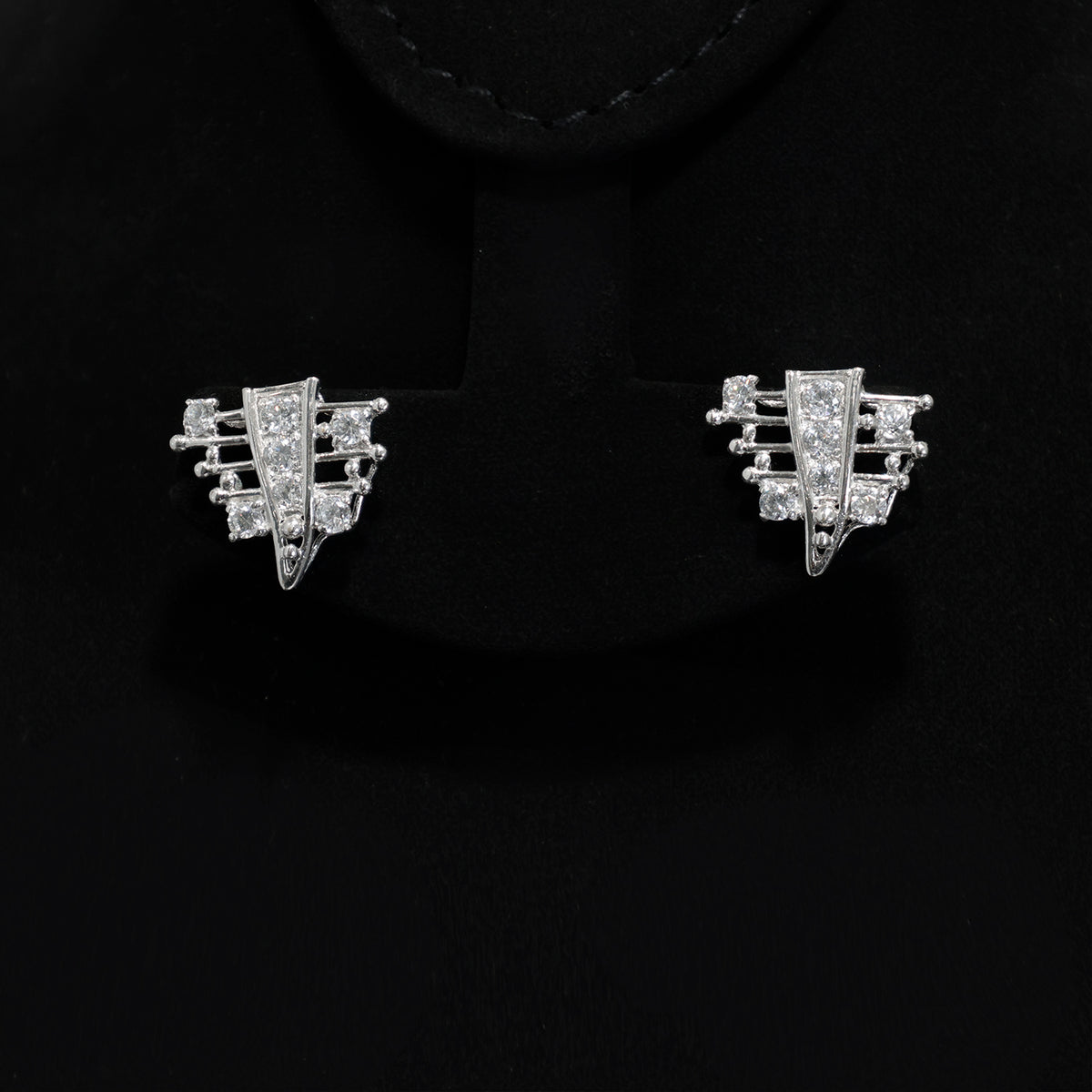 18K Gold CZ Stud Earrings – Modern Geometric Style – Main View