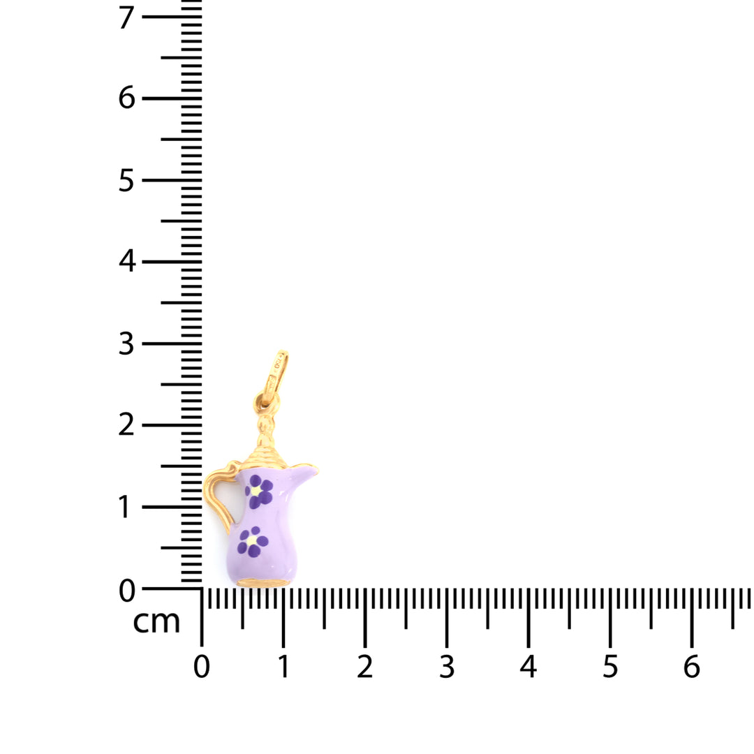 18K Gold Pendant – Lavender Floral Pitcher Charm