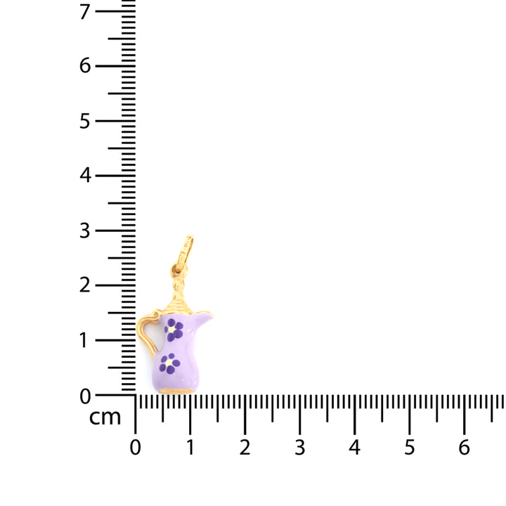 18K Gold Pendant – Lavender Floral Pitcher Charm