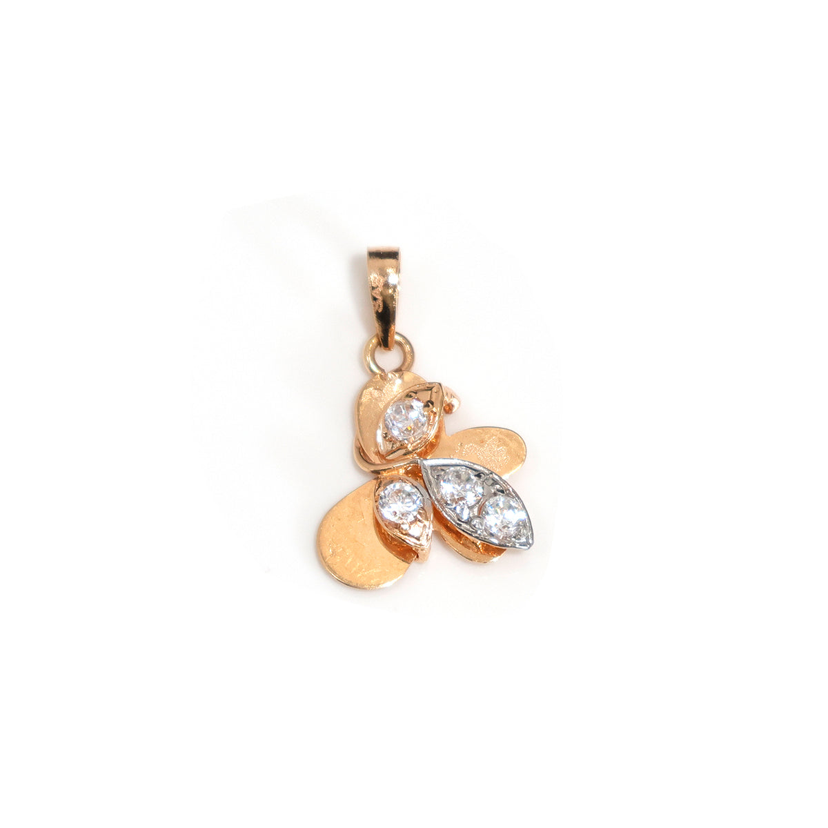 18K Gold Pendant - Leaf Pattern with CZ accents - Zero Making Charge - Main View