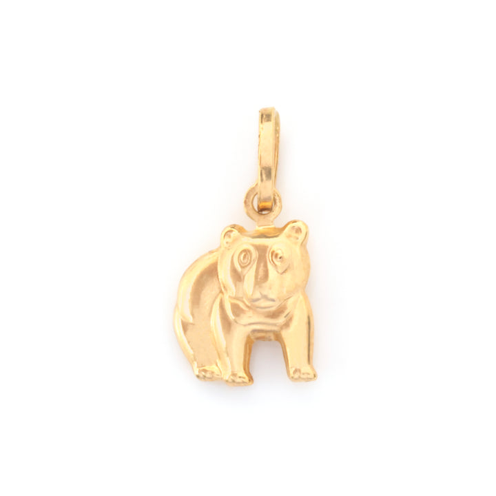A small gold bear pendant charm with a polished finish, shown on a plain white background.