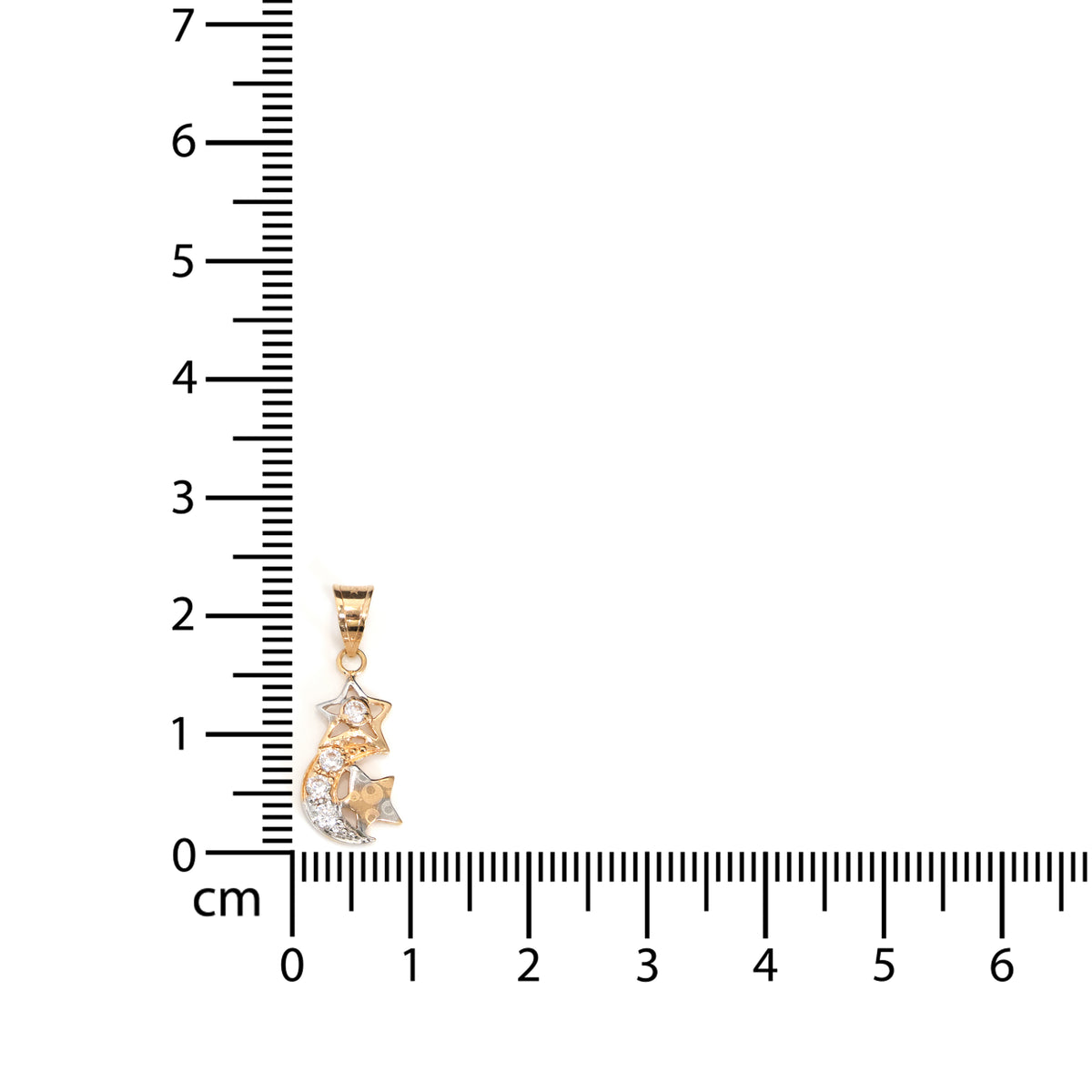 8K Gold Moon and Star Pendant with CZ accents - Zero Making Charge - Size Reference