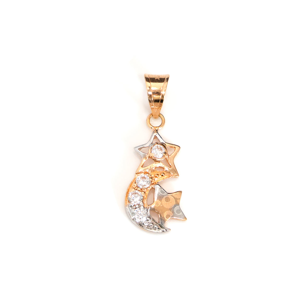 8K Gold Moon and Star Pendant with CZ accents - Main View