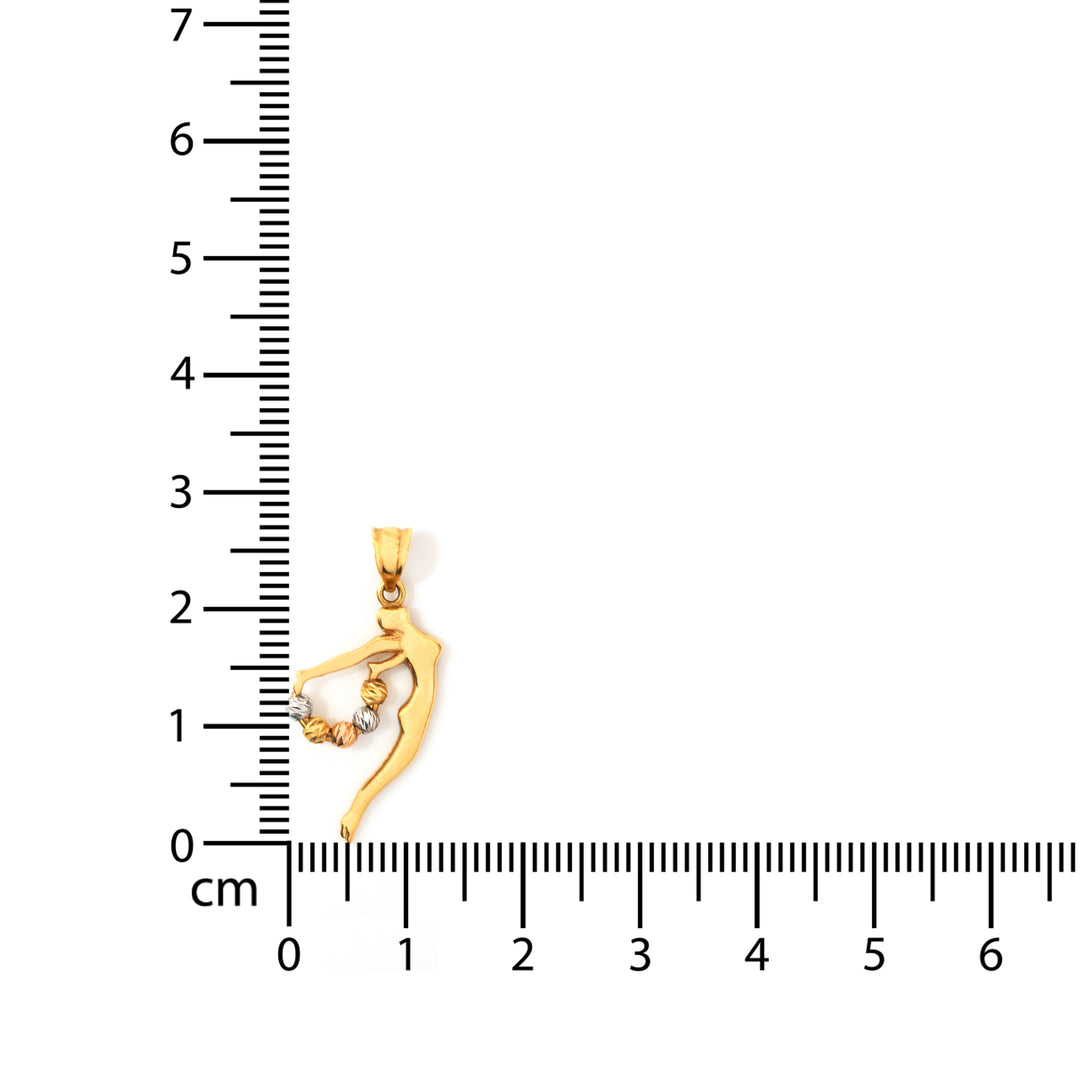 18K Gold Pendant – Tricolor Dancing Figure with Beaded Loop