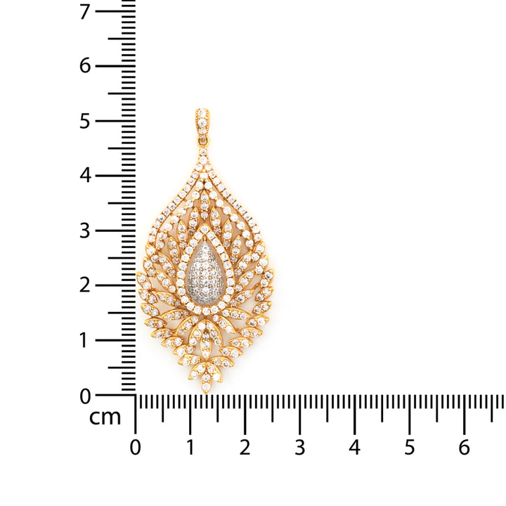18K Two-Tone Gold Pendant – Ornate Teardrop Lattice