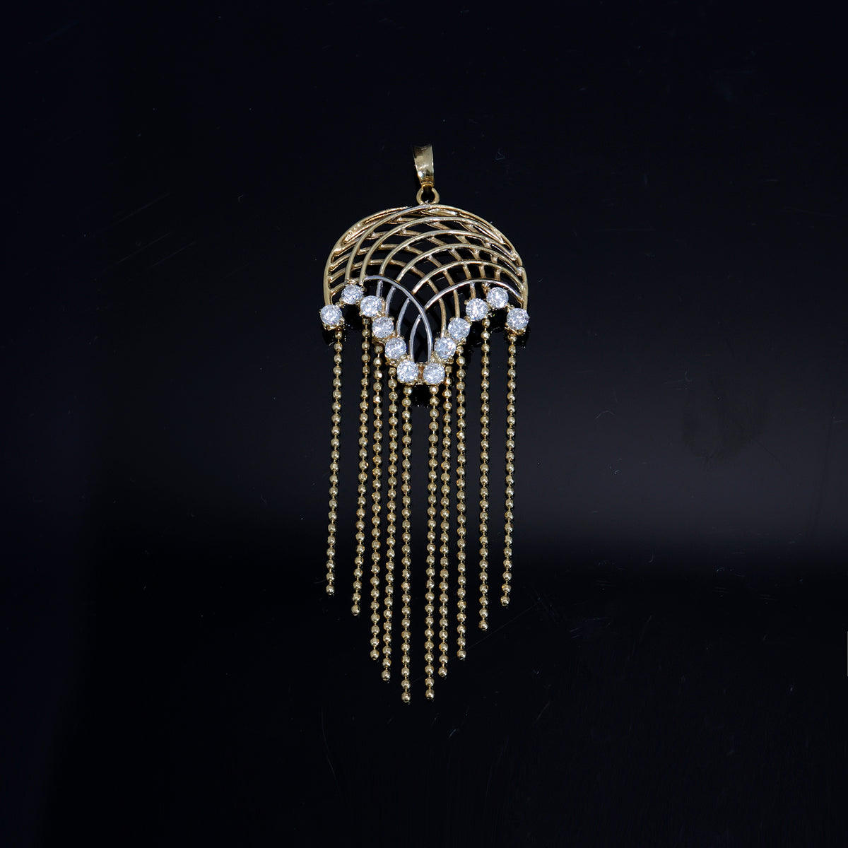 18K Gold CZ Tassel Pendant – Elegant Statement Design - Main View