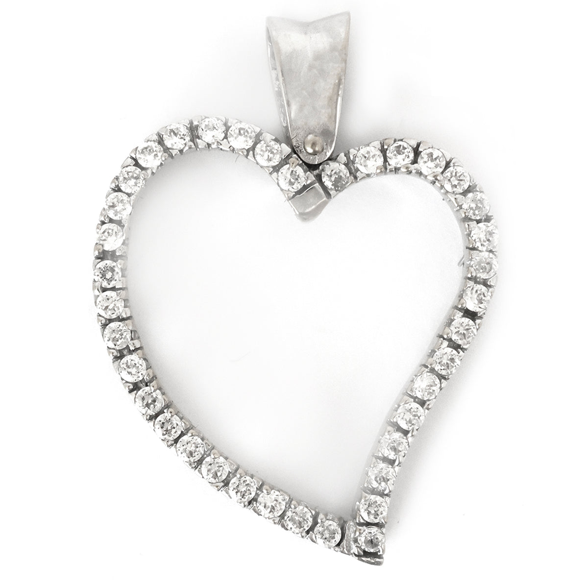 Heart-shaped diamond pendant on a white background